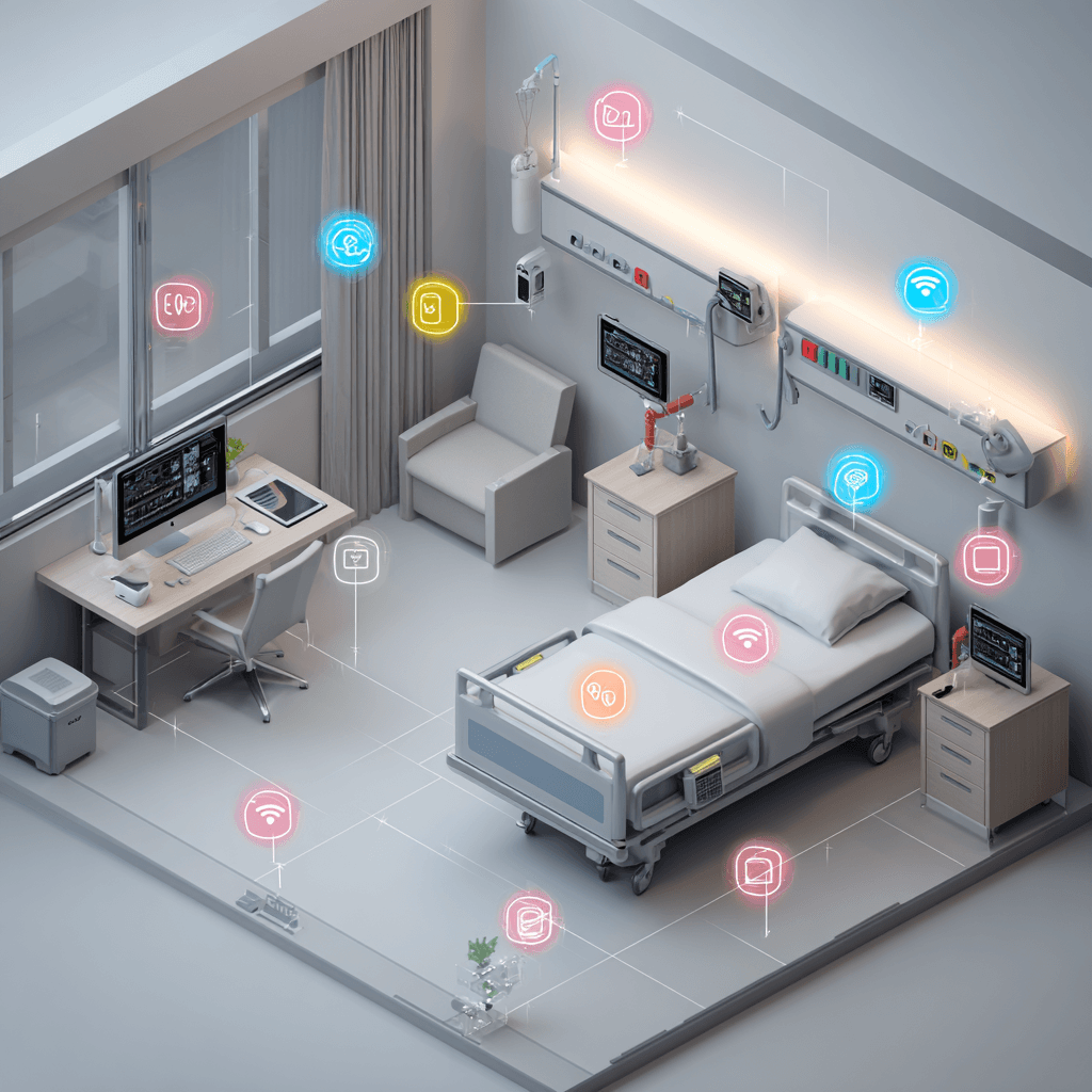 Smart hospital room with connected medical devices and cybersecurity monitoring